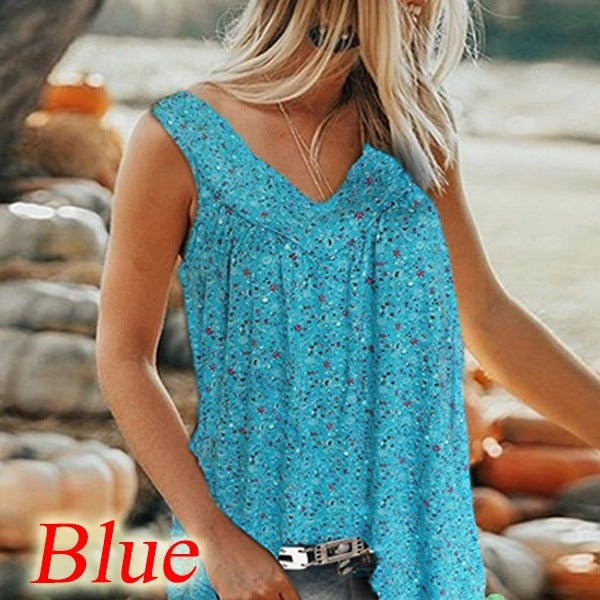 🎀【Kúp 1, získaj 1 zadarmo✨】【S–7XL】Dámsky elegantný bezrukávový top s potlačou a výstrihom do V vo veľkých veľkostiach