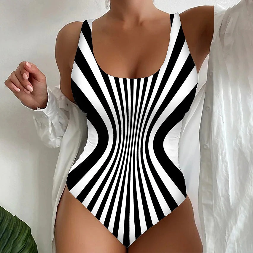 【50% zľava】【😍S~6XL】2025 Sexy pruhované jednodielne plavky
