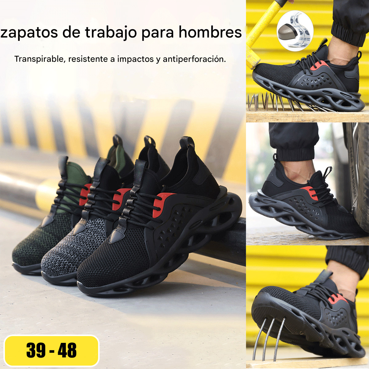 👨🔧【50% de descuento 🔥】🔨 Zapatos de seguridad para hombre, transpirables, resistentes a golpes y perforaciones, con punta de acero