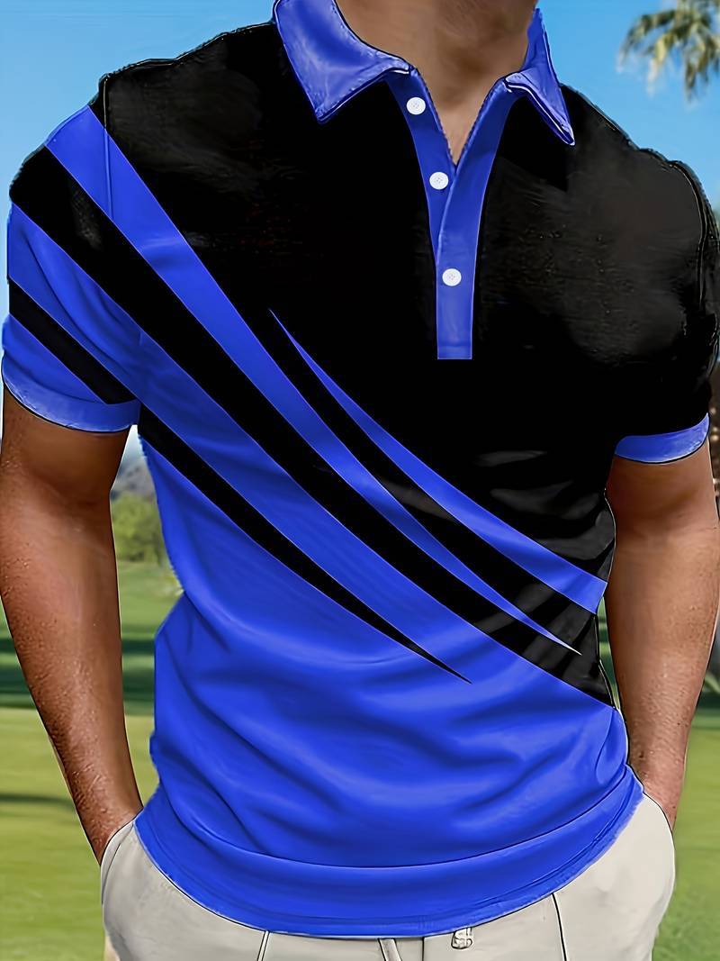🔥【Compra 1 y recibe 1 gratis】👔 Nueva camiseta polo de hombre de verano con estampado a rayas en 3D