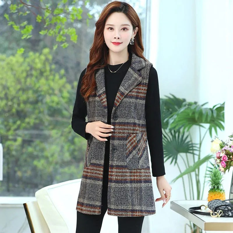 🛒【Zľava -41% 🔥🔥】【M-4XL】Toamna și iarna 2024, vestă clasică retro în carouri de lungime mijlocie nouă