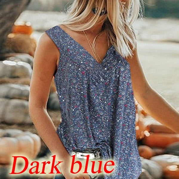 🎀【Kúp 1, získaj 1 zadarmo✨】【S–7XL】Dámsky elegantný bezrukávový top s potlačou a výstrihom do V vo veľkých veľkostiach