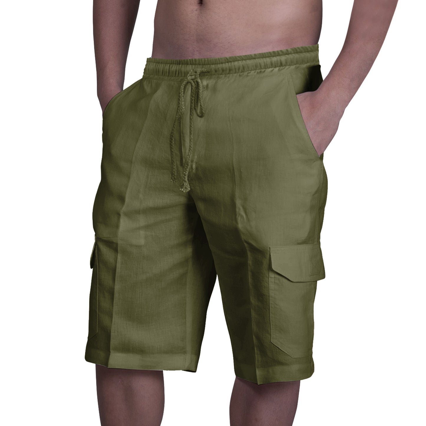 ⛵【50% zľava 🔥】【50–100 kg】Pánske ľanové cargo šortky so šnúrkou a viacerými vreckami