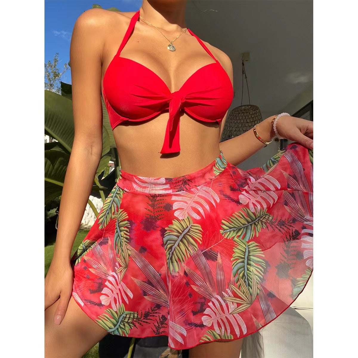 🏊👙🌴2025 costum de baie sexy din trei piese pentru femei, rochie de plajă cu imprimeu