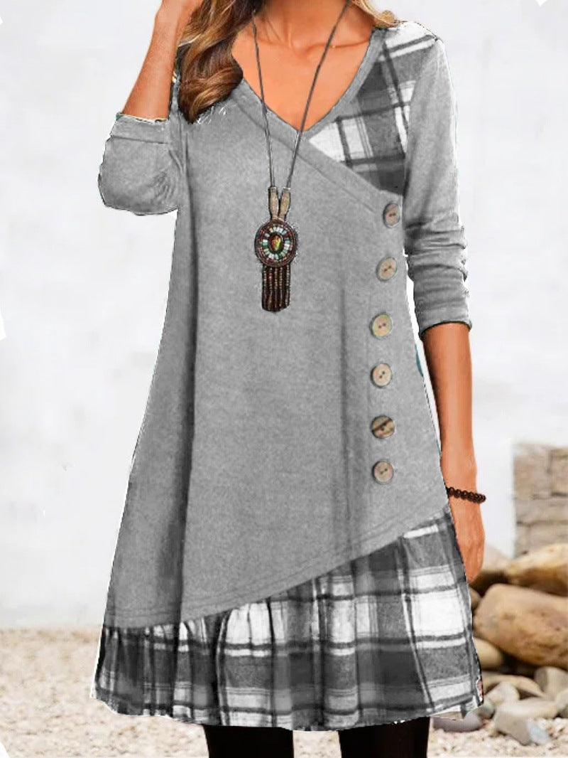 👗【Zľava -49%🔥】Dámske ležérne šaty s dlhým rukávom a kontrastnými detailmi