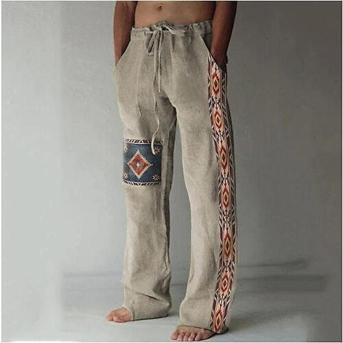 ✨👖【50% de descuento 🔥🔥】Pantalones holgados de verano para hombre, estilo boho, de algodón y lino, en tallas grandes