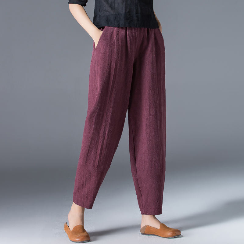 🌿🌿【Kúp 1, získaj 1 zdarma 🔥】【S–5XL】Dámske voľné široké nohavice z bavlny a ľanu vo veľkých veľkostiach