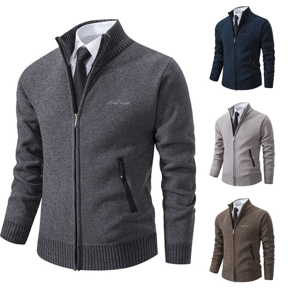 【Descuento de temporada -46% 🔥🔥】【S-4XL】Nueva chaqueta de punto para hombre, abrigada, con cuello, estilo business casual