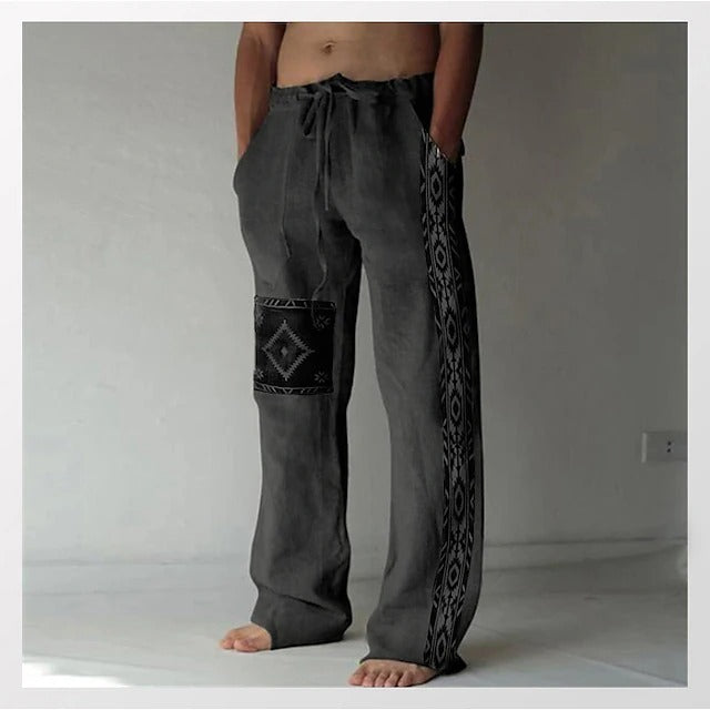 ✨👖【50% de descuento 🔥🔥】Pantalones holgados de verano para hombre, estilo boho, de algodón y lino, en tallas grandes