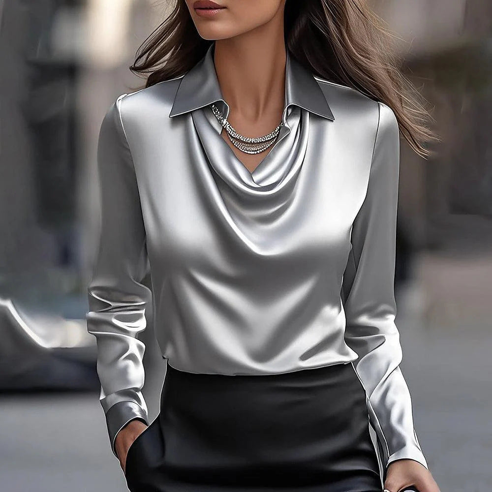 🔥✨【14 colores】Camisa sencilla para mujer con estampado y cuello plegable, se pueden seleccionar varios colores.