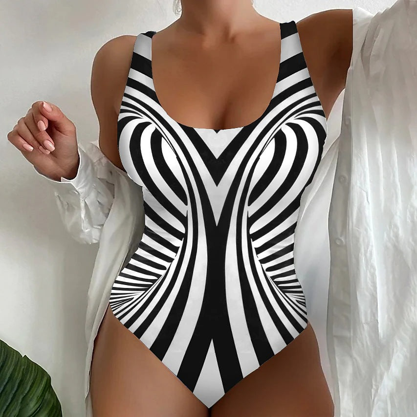 【50% zľava】【😍S~6XL】2025 Sexy pruhované jednodielne plavky