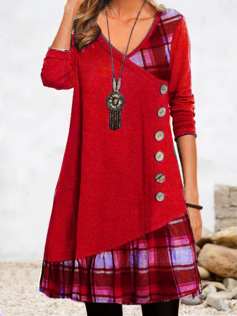 👗【Zľava -49%🔥】Dámske ležérne šaty s dlhým rukávom a kontrastnými detailmi