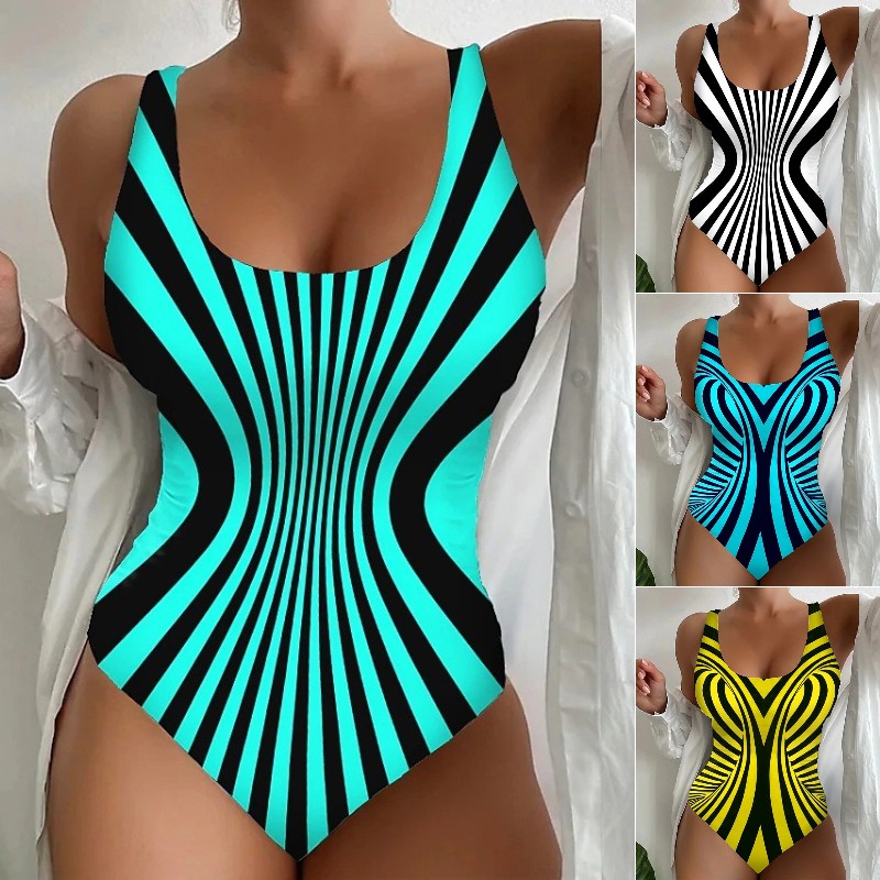 【50% zľava】【😍S~6XL】2025 Sexy pruhované jednodielne plavky