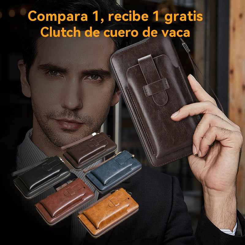 💼Cartera multifuncional para hombre, hecha a mano de cuero genuino, de nuevo estilo