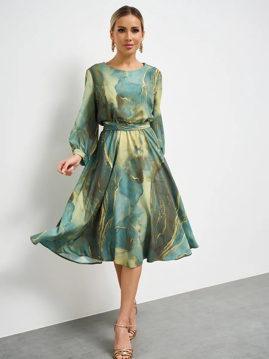 🌿Výpredaj na konci sezóny -49% 👗 Elegantné zelené šaty s dlhými rukávmi a sukňou 🌸