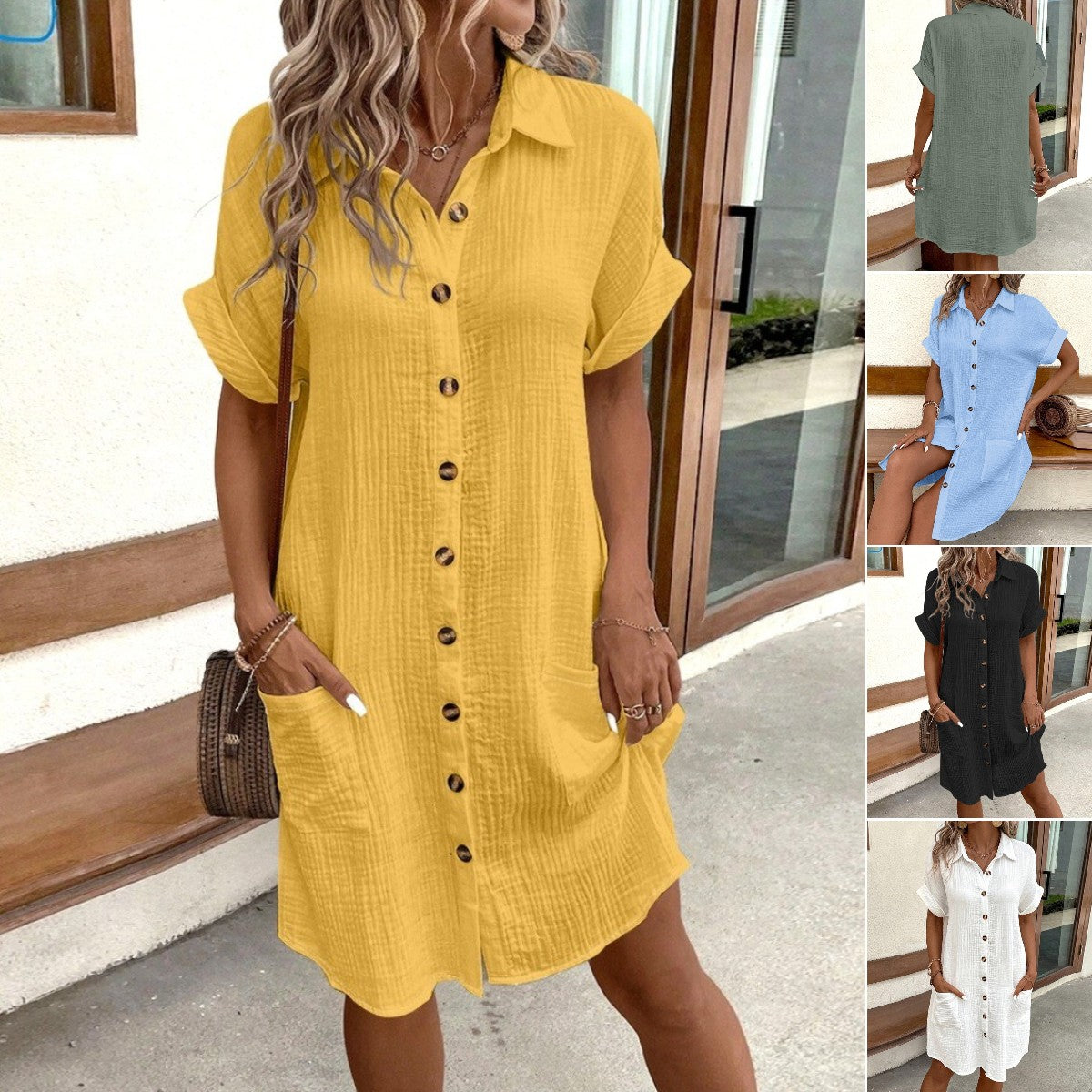 ❤️❤️Falda-camisa cómoda y transpirable de algodón y lino