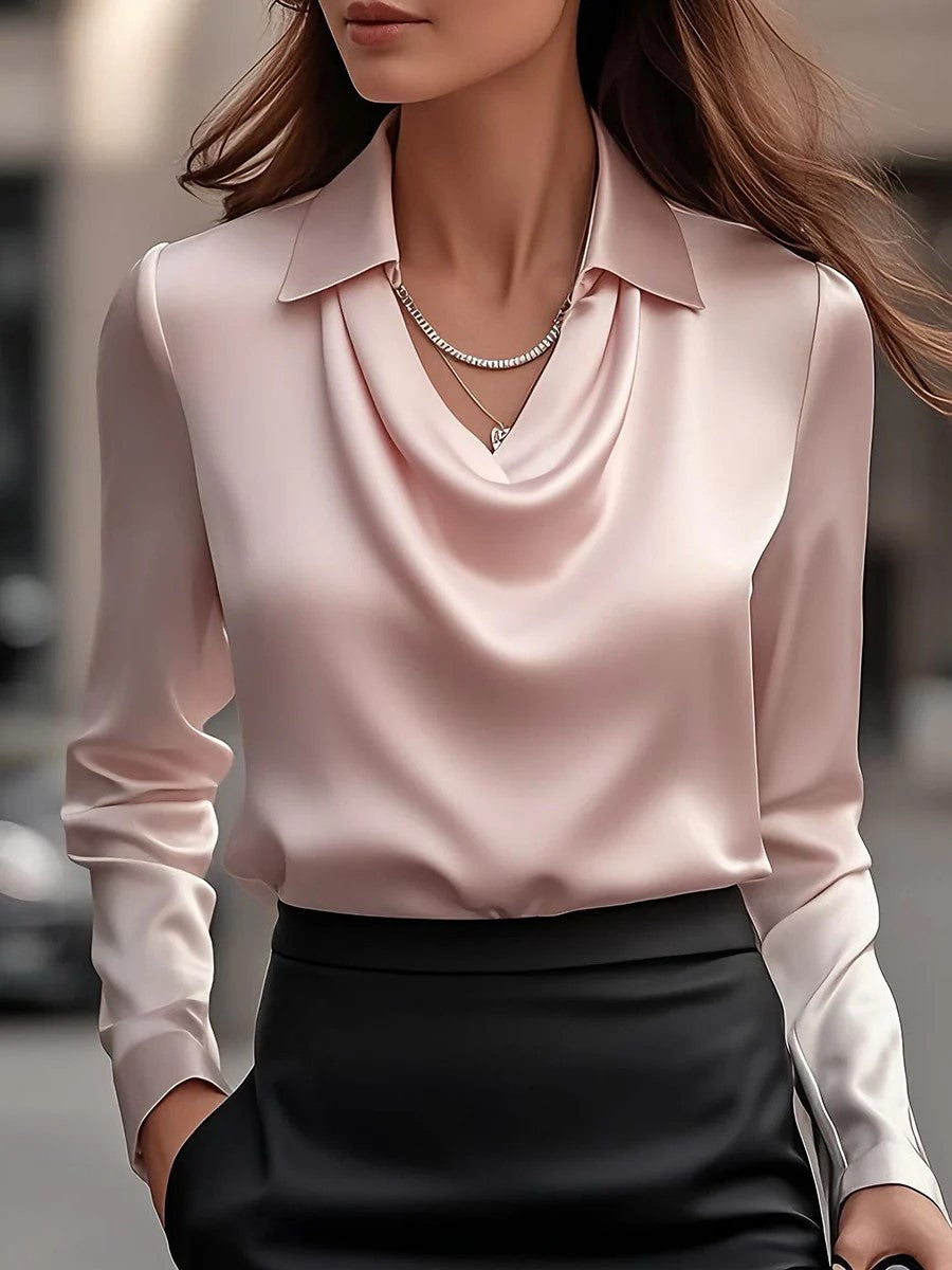 🔥✨【14 colores】Camisa sencilla para mujer con estampado y cuello plegable, se pueden seleccionar varios colores.
