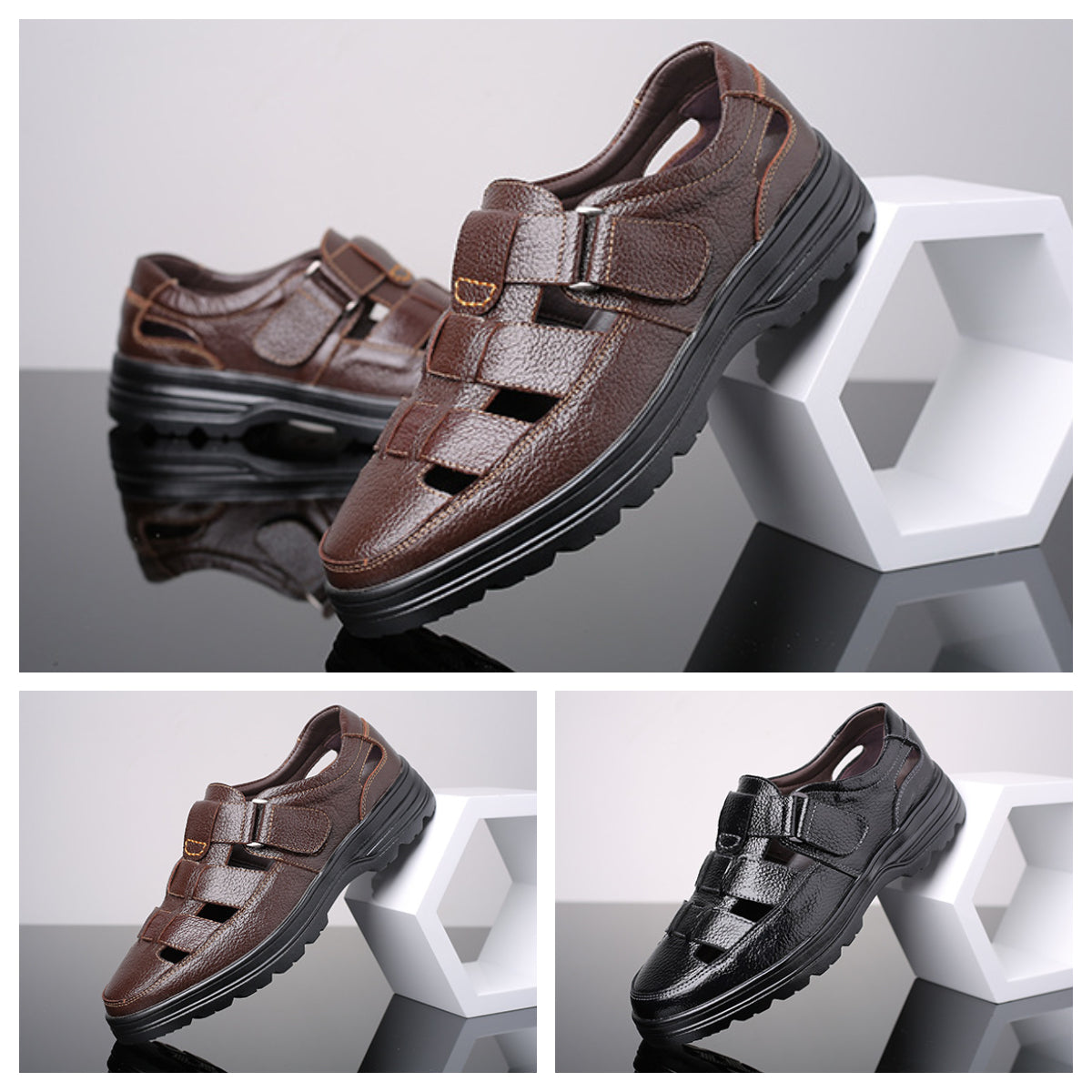 【38-48】2025 Vară Sandale Bărbați Piele de vacă Respirabil Hollow Anti-alunecare Casual 3982007