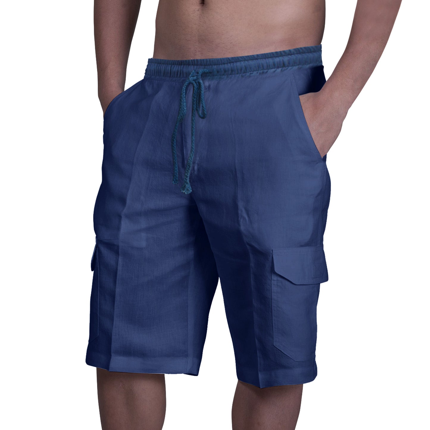 ⛵【50% zľava 🔥】【50–100 kg】Pánske ľanové cargo šortky so šnúrkou a viacerými vreckami