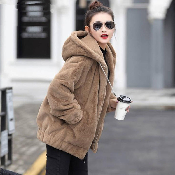 🎁🐏【M-4XL】Chaqueta con capucha de peluche para mujer, nueva de invierno, con forro cálido y grueso