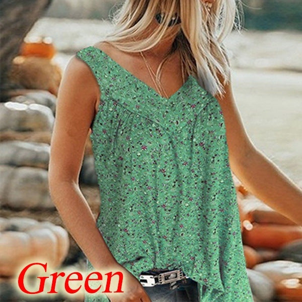 🎀【Kúp 1, získaj 1 zadarmo✨】【S–7XL】Dámsky elegantný bezrukávový top s potlačou a výstrihom do V vo veľkých veľkostiach
