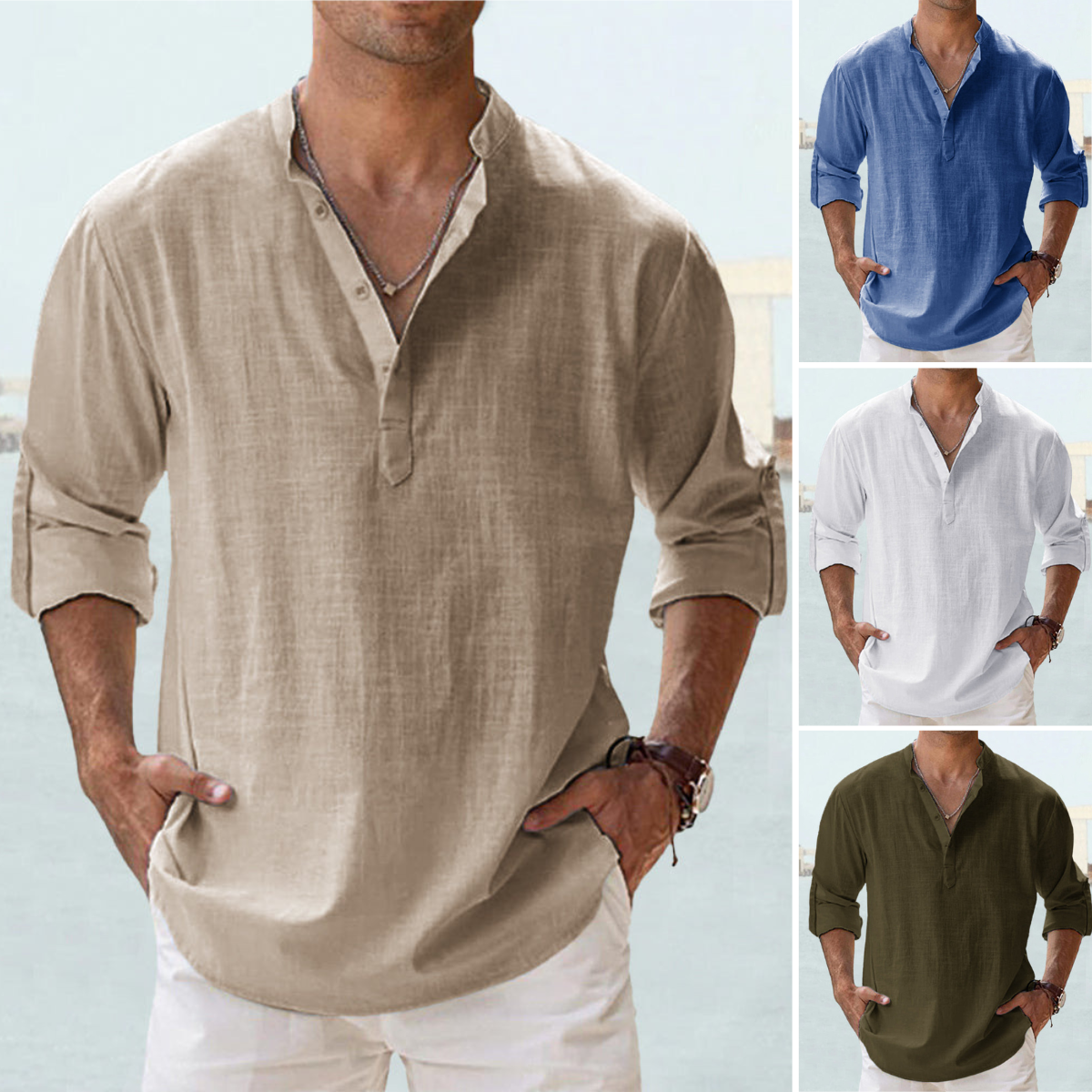 👔🎽【50% de descuento 🔥】【S–5XL】Camisas holgadas y transpirables de algodón y lino para hombre, tallas grandes, disponibles en 12 colores