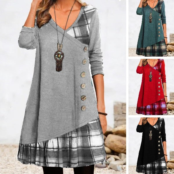 👗【Zľava -49%🔥】Dámske ležérne šaty s dlhým rukávom a kontrastnými detailmi