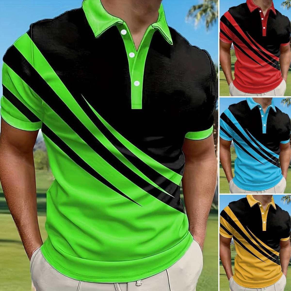 🔥【Compra 1 y recibe 1 gratis】👔 Nueva camiseta polo de hombre de verano con estampado a rayas en 3D