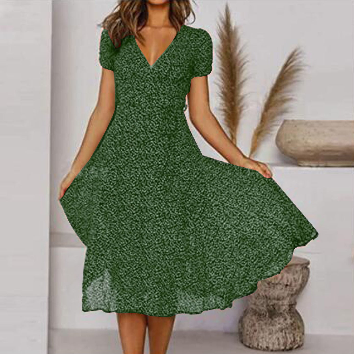 πγ50% de descuento π₯γπ Vestido 2025 plus size con escote en V y estampado floral/lunares