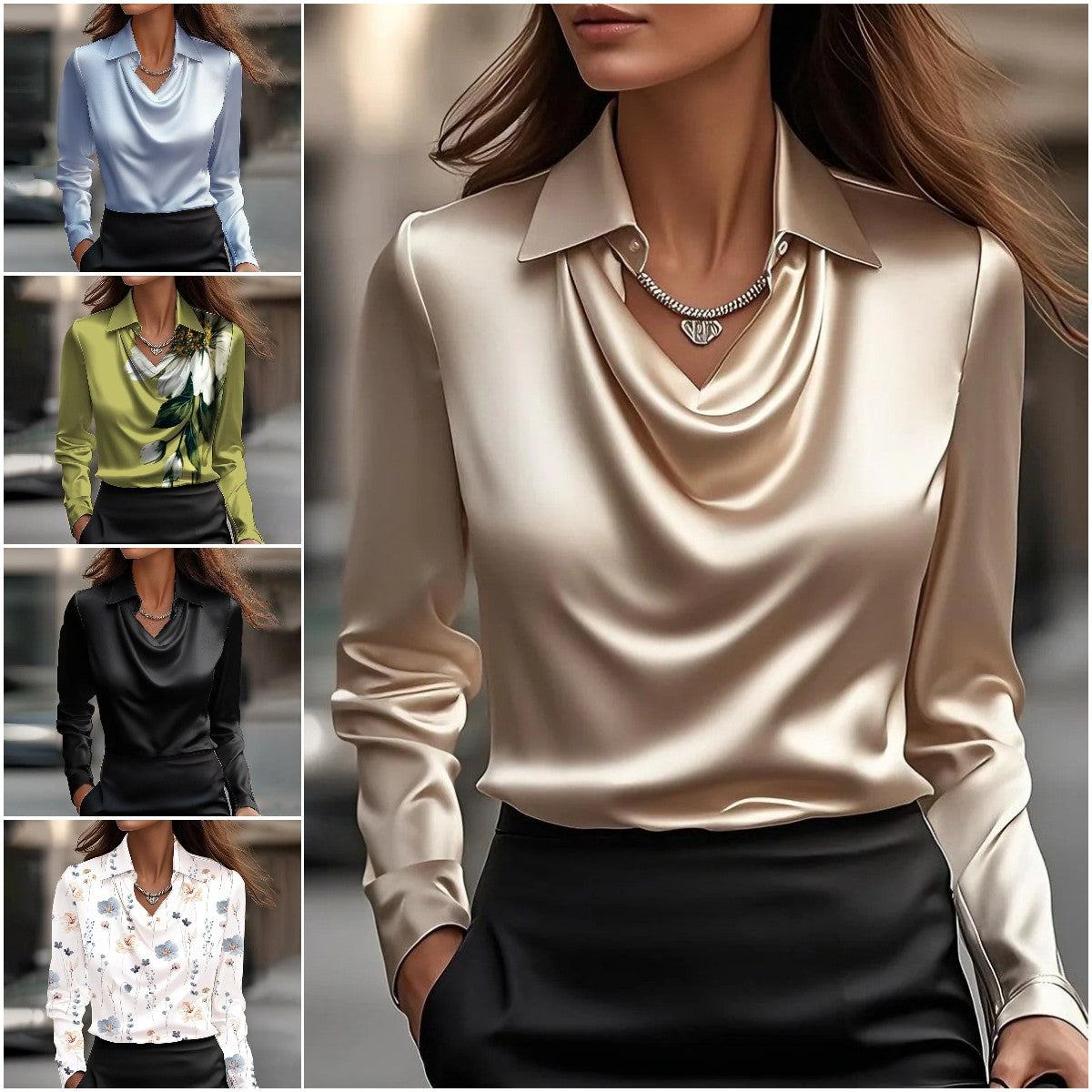 🔥✨【14 colores】Camisa sencilla para mujer con estampado y cuello plegable, se pueden seleccionar varios colores.