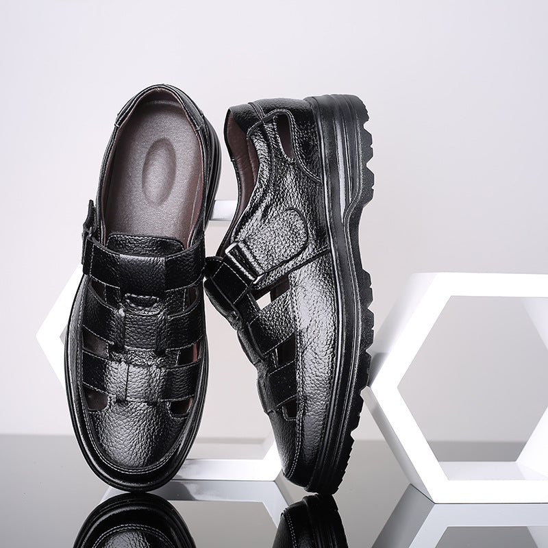 【38-48】2025 Vară Sandale Bărbați Piele de vacă Respirabil Hollow Anti-alunecare Casual 3982007