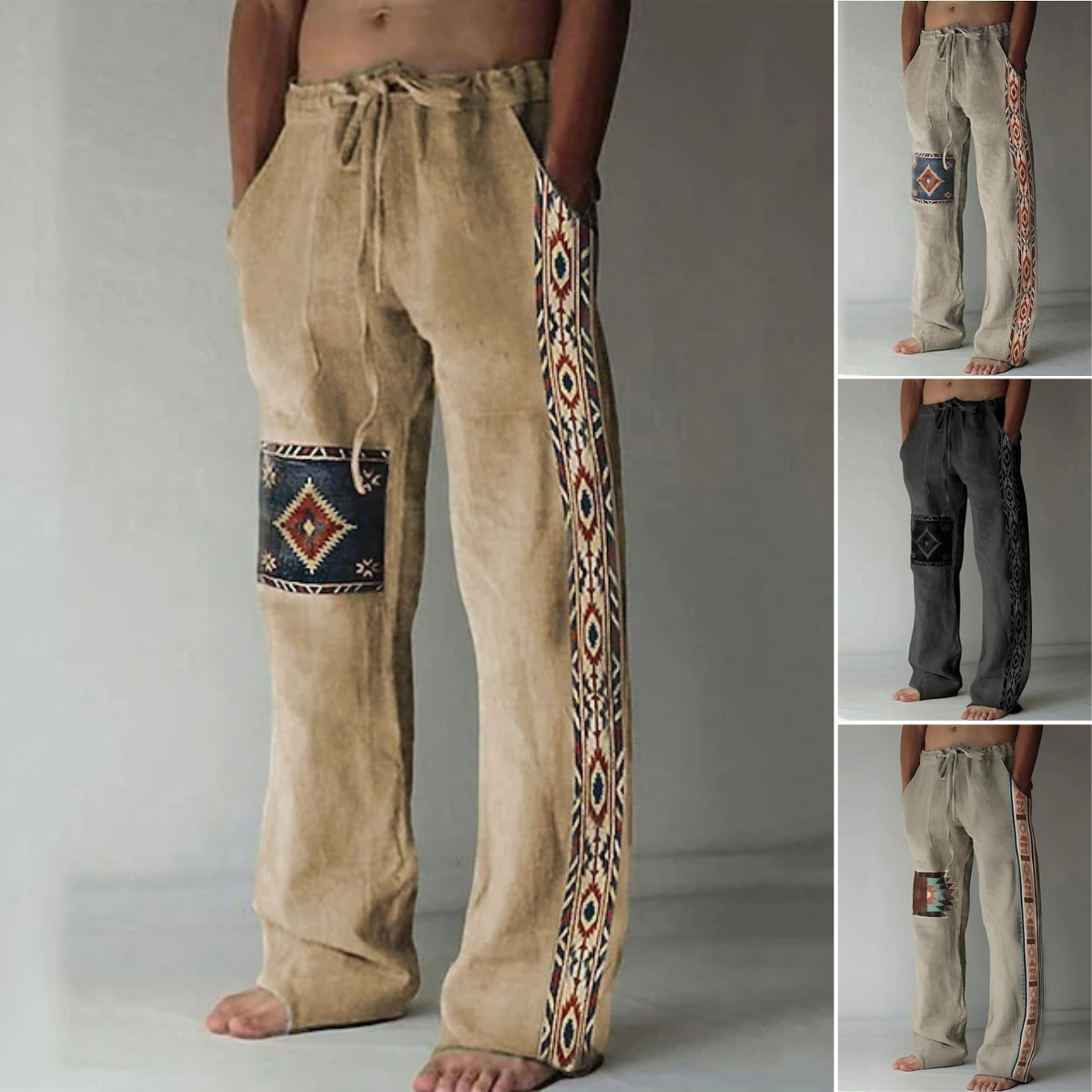 ✨👖【50% de descuento 🔥🔥】Pantalones holgados de verano para hombre, estilo boho, de algodón y lino, en tallas grandes