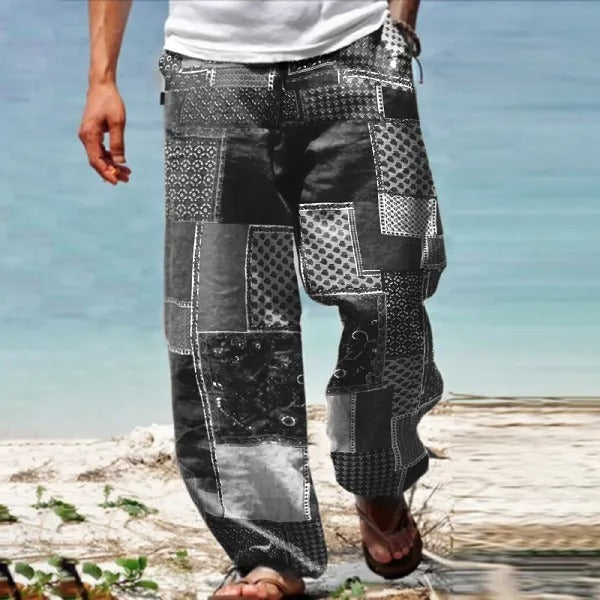 ✨👖【50% de descuento 🔥🔥】Pantalones holgados de verano para hombre, estilo boho, de algodón y lino, en tallas grandes