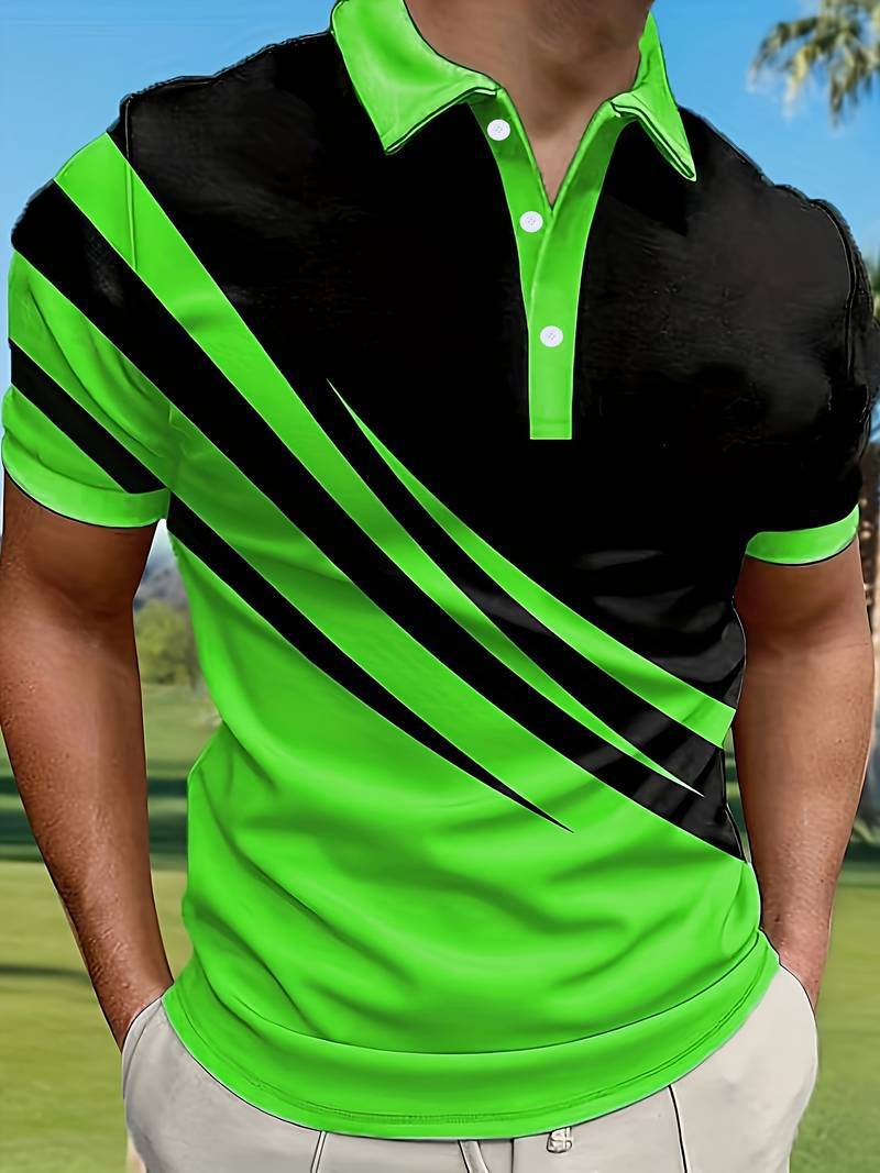 🔥【Compra 1 y recibe 1 gratis】👔 Nueva camiseta polo de hombre de verano con estampado a rayas en 3D