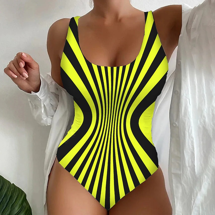 【50% zľava】【😍S~6XL】2025 Sexy pruhované jednodielne plavky