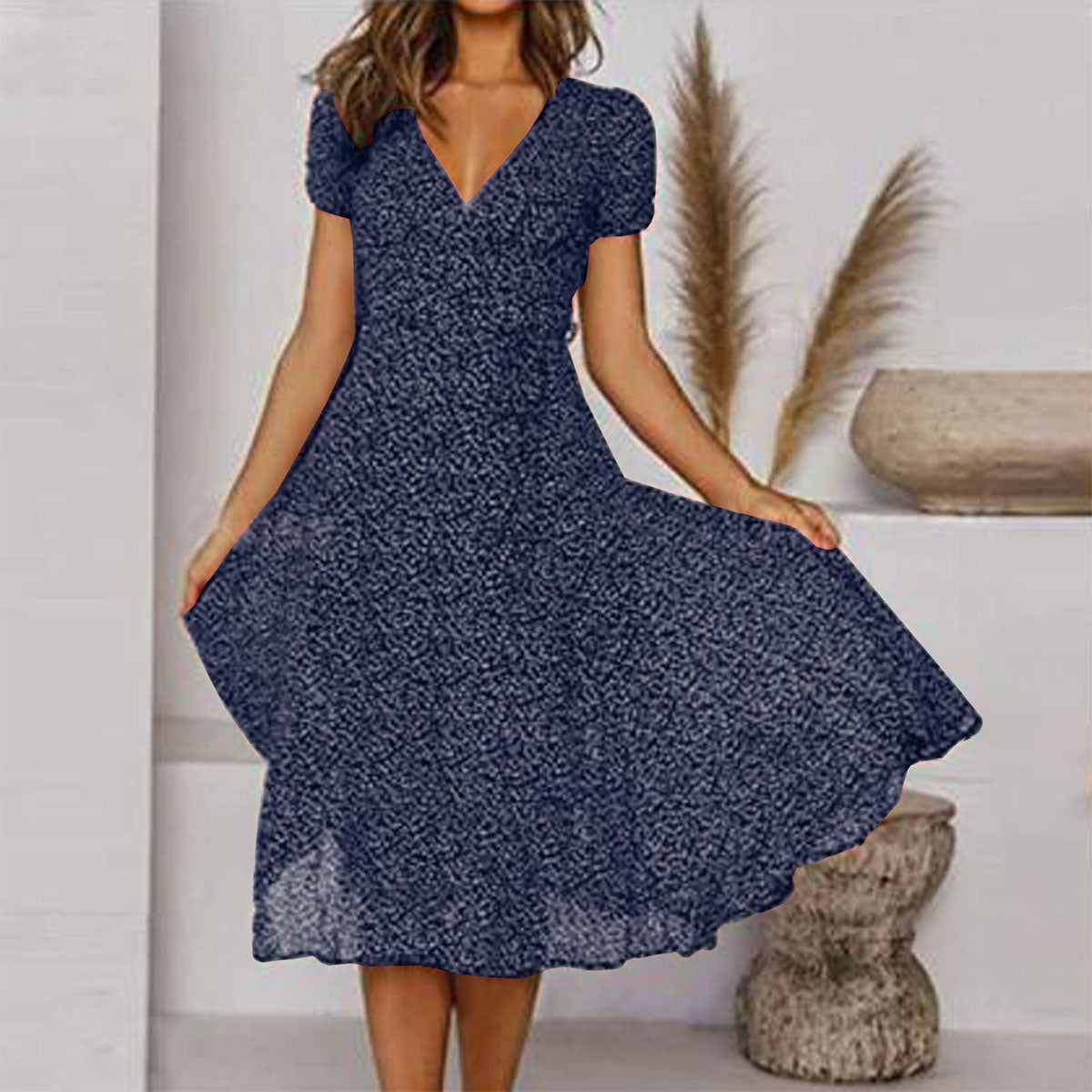 πγ50% de descuento π₯γπ Vestido 2025 plus size con escote en V y estampado floral/lunares