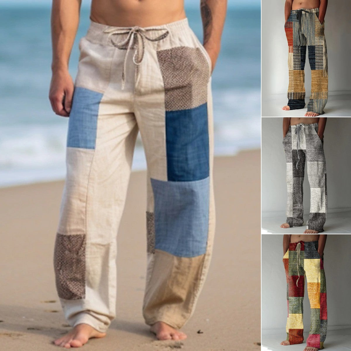 ✨👖【50% de descuento 🔥🔥】Pantalones holgados de verano para hombre, estilo boho, de algodón y lino, en tallas grandes