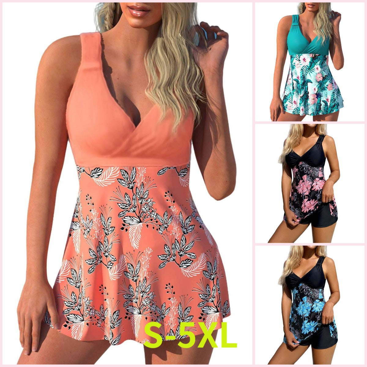🌴🏖️🌈【50% de descuento 🔥】 Conjunto de baño para mujer plus size con estampado, espalda descubierta y secado rápido