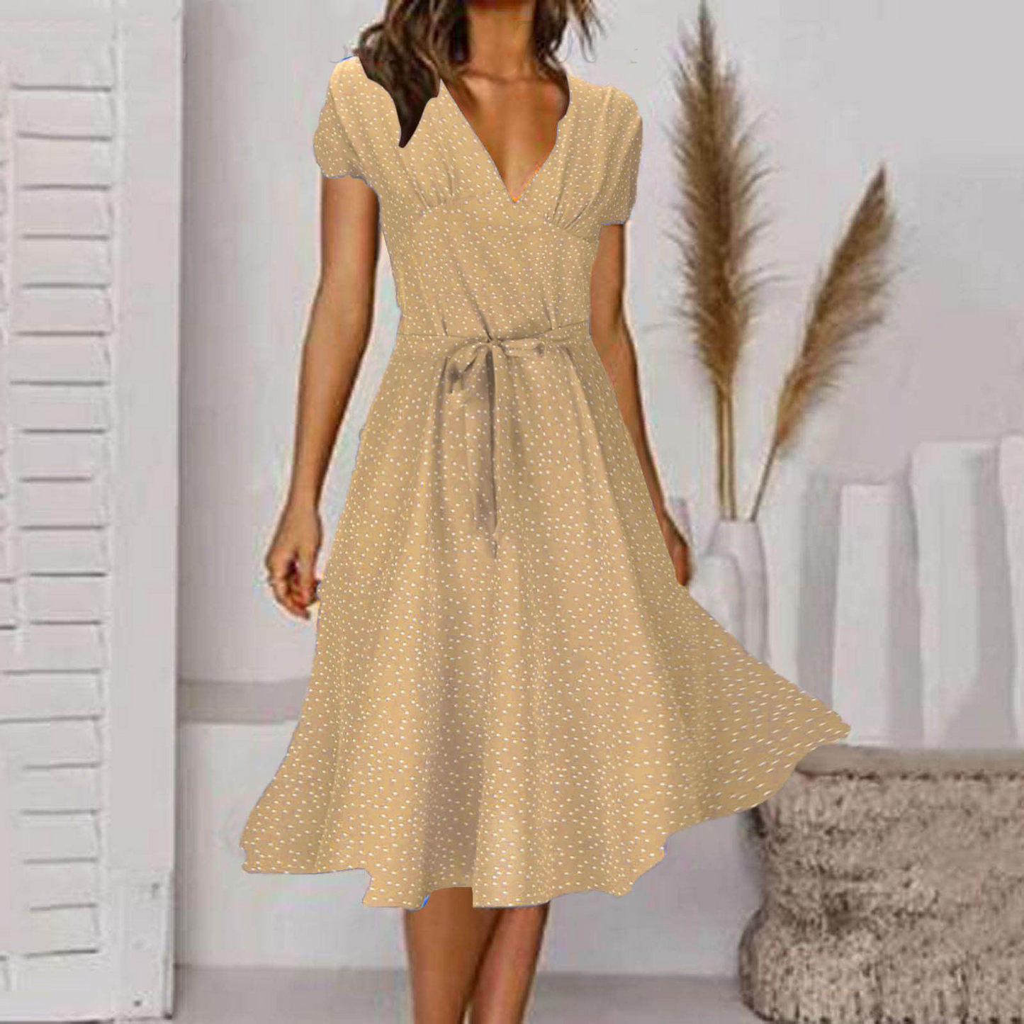 πγ50% de descuento π₯γπ Vestido 2025 plus size con escote en V y estampado floral/lunares