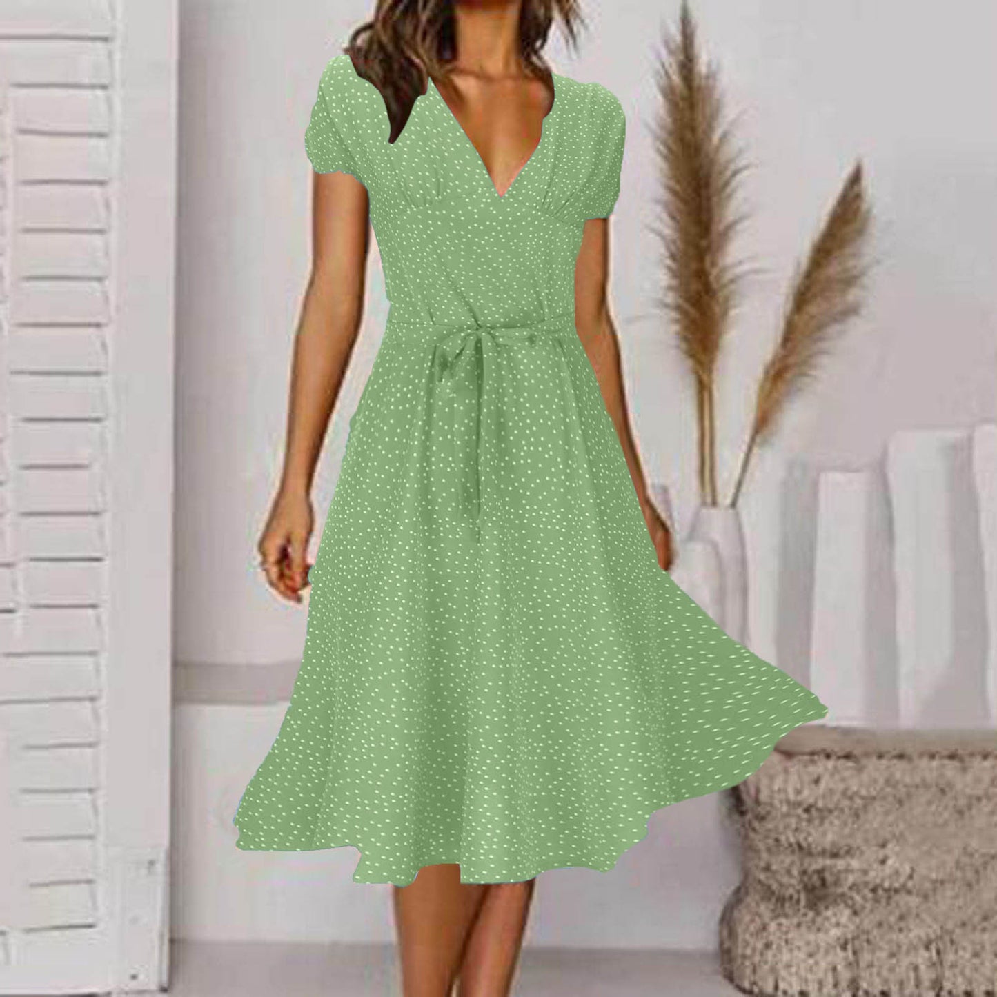 πγ50% de descuento π₯γπ Vestido 2025 plus size con escote en V y estampado floral/lunares