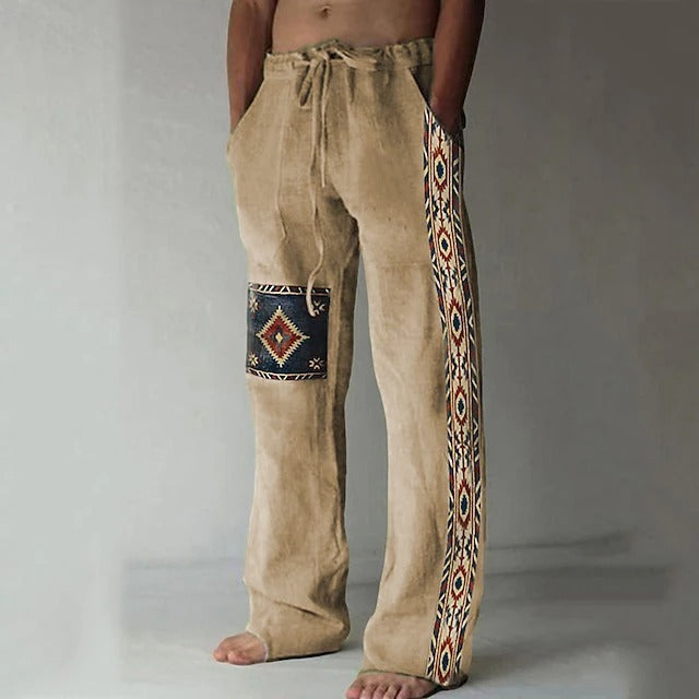 ✨👖【50% de descuento 🔥🔥】Pantalones holgados de verano para hombre, estilo boho, de algodón y lino, en tallas grandes