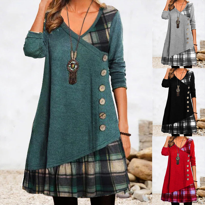 👗【Zľava -49%🔥】Dámske ležérne šaty s dlhým rukávom a kontrastnými detailmi