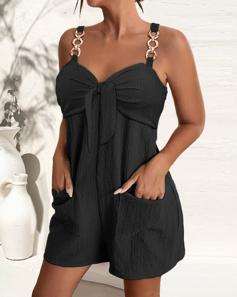 🎀👖【– 50% de descuento 🔥】【S–2XL】Mono con tirantes para mujer con anillos decorativos