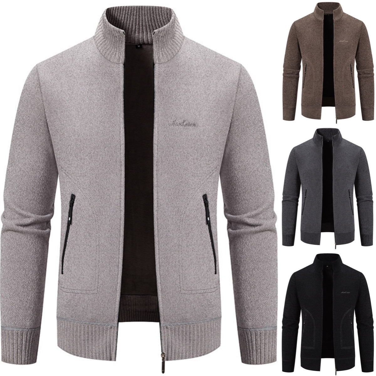【Descuento de temporada -46% 🔥🔥】【S-4XL】Nueva chaqueta de punto para hombre, abrigada, con cuello, estilo business casual