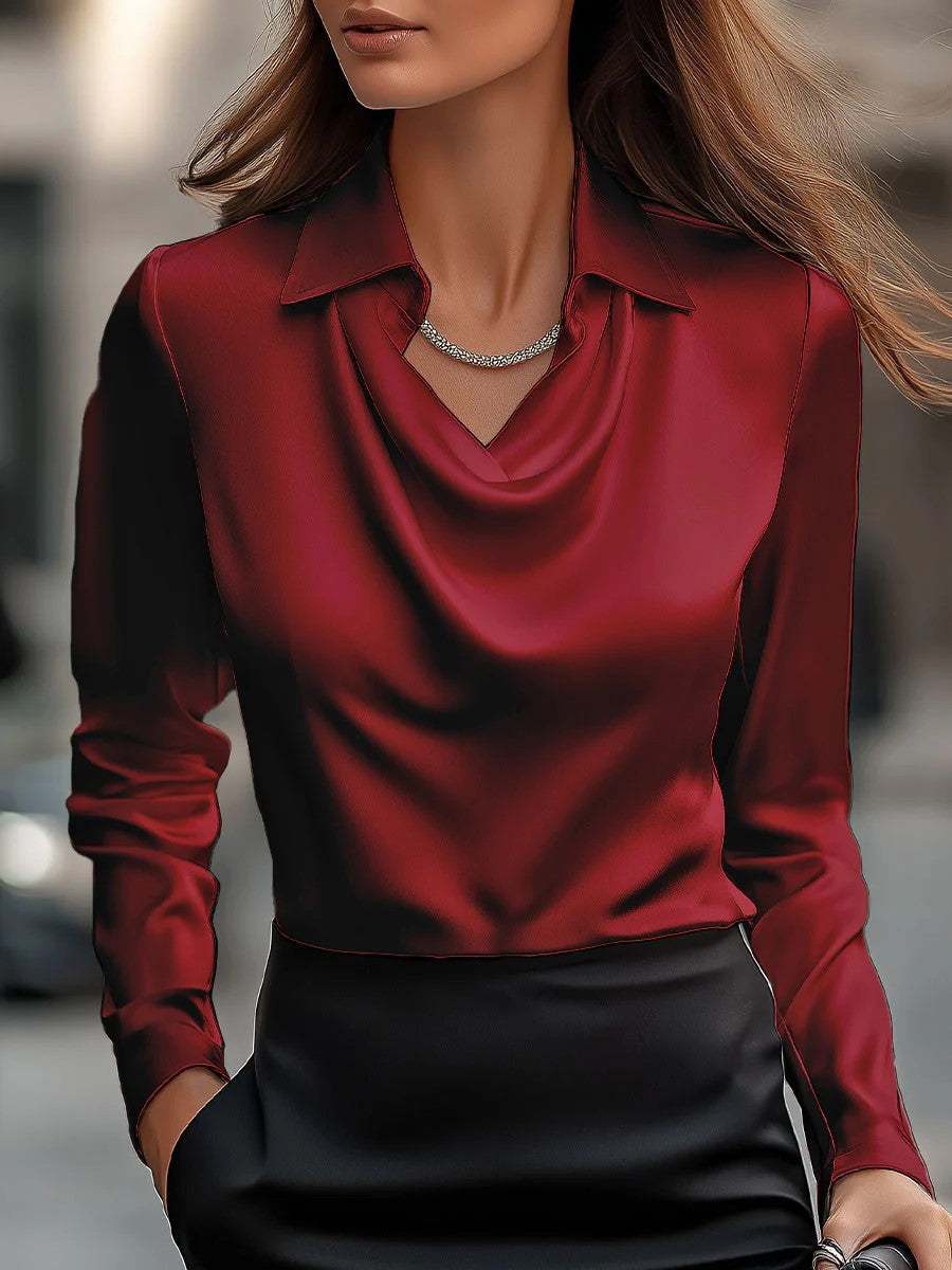 🔥✨【14 colores】Camisa sencilla para mujer con estampado y cuello plegable, se pueden seleccionar varios colores.