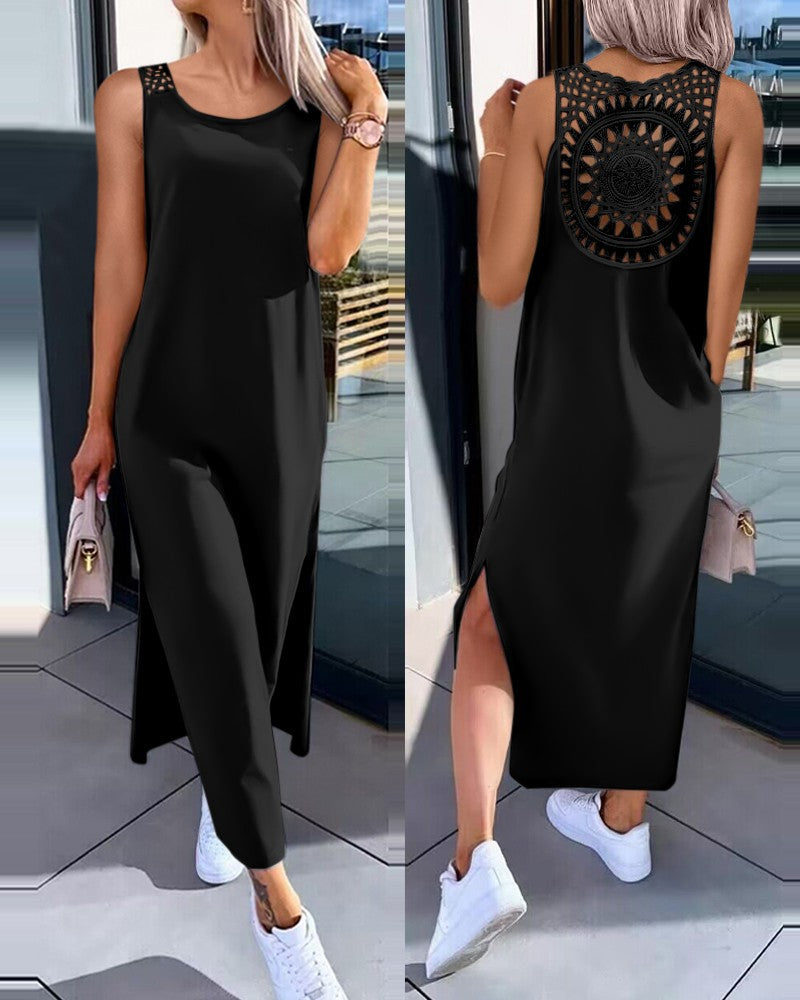 💋【50% de descuento 🔥】Vestido plus size sin mangas con abertura lateral