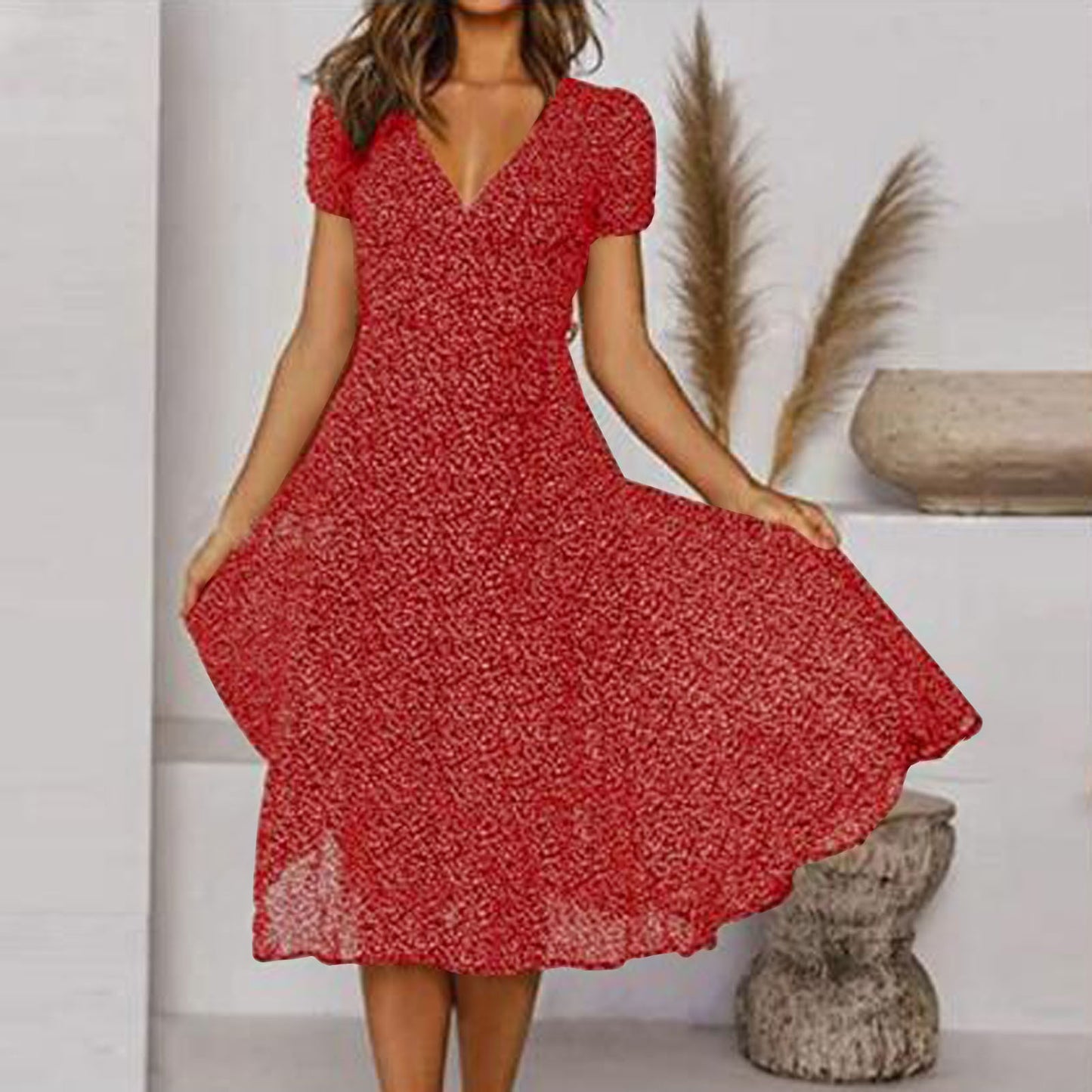 πγ50% de descuento π₯γπ Vestido 2025 plus size con escote en V y estampado floral/lunares