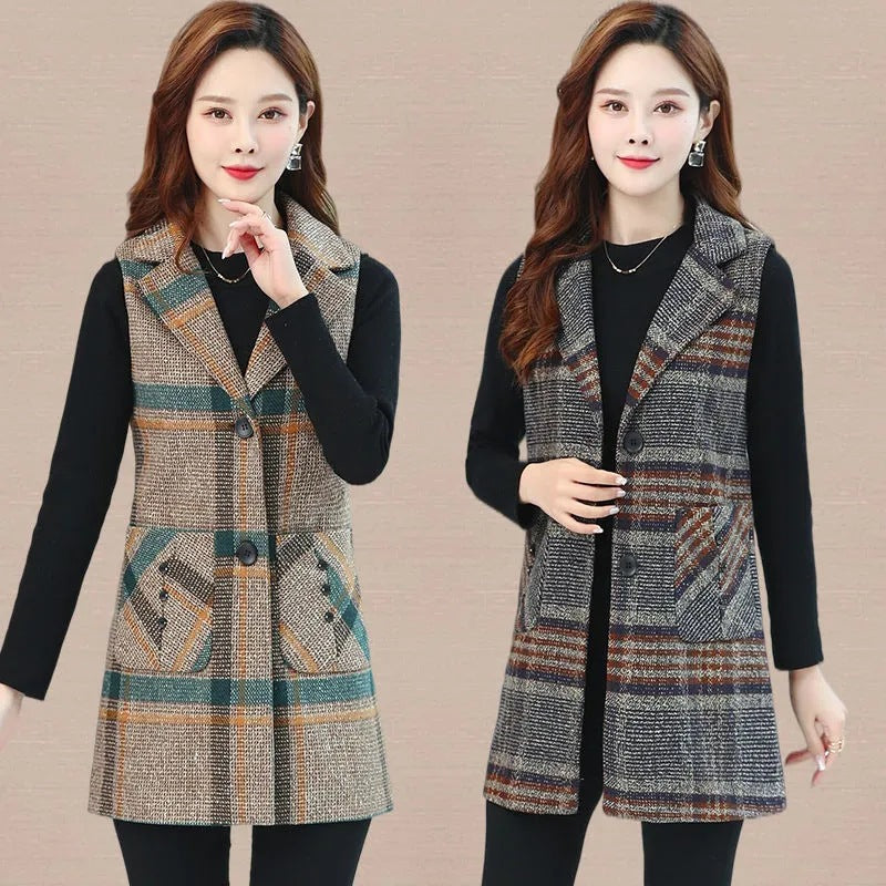 🛒【Zľava -41% 🔥🔥】【M-4XL】Toamna și iarna 2024, vestă clasică retro în carouri de lungime mijlocie nouă