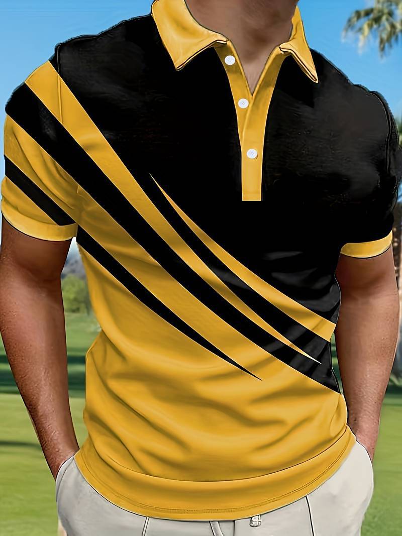 🔥【Compra 1 y recibe 1 gratis】👔 Nueva camiseta polo de hombre de verano con estampado a rayas en 3D