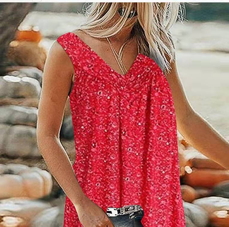 🎀【Kúp 1, získaj 1 zadarmo✨】【S–7XL】Dámsky elegantný bezrukávový top s potlačou a výstrihom do V vo veľkých veľkostiach